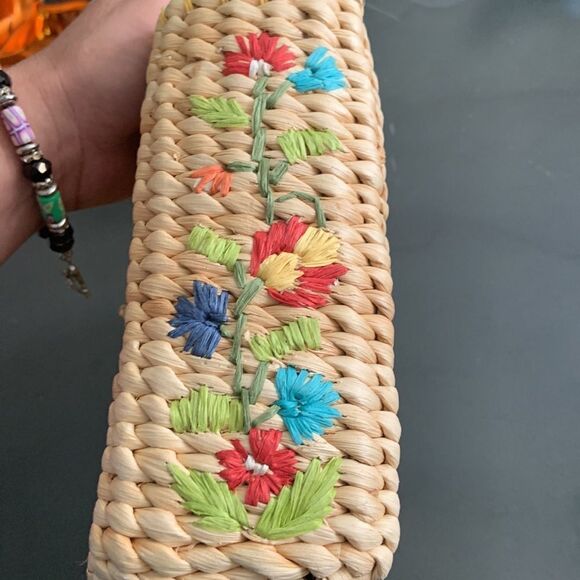 1990’s handwoven corn husk mini tote bag with a dragonfly appliqué and a yellow - Picture 5 of 16